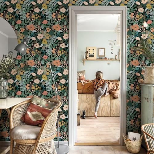 Simon&Siff 17.3'' x 240" Vintage Floral Peel and Stick Wallpaper Green - Image 4