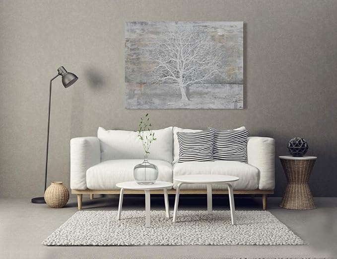Yihui Arts Tree Of Life Canvas Wall Art Hand Painted Grey White Beige Paintings - Image 7