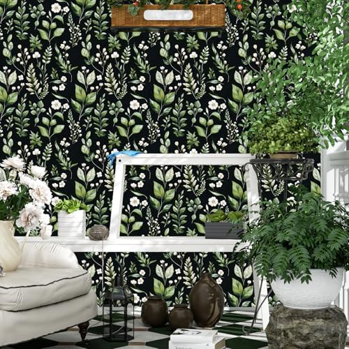 Danodoi Black Green Vintage Leaf Peel and Stick Wallpaper 17.5" x 118" - Image 6