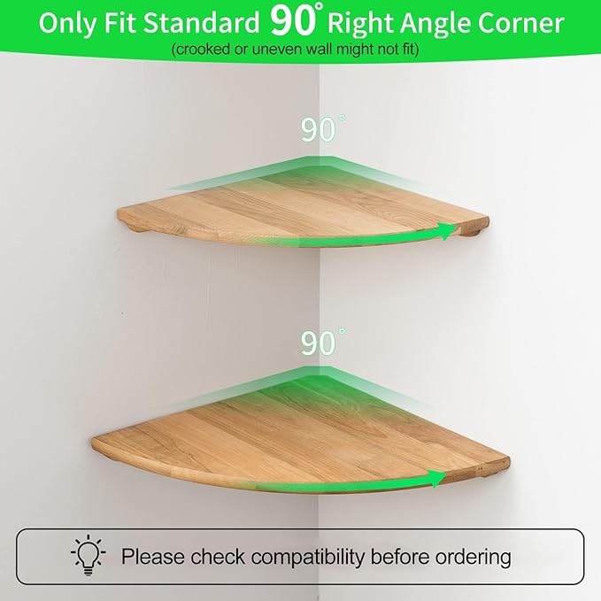 Corner Shelf, 12inch Solid Oak Wood Floating Corner Shelves Wall Mount Round - Image 3