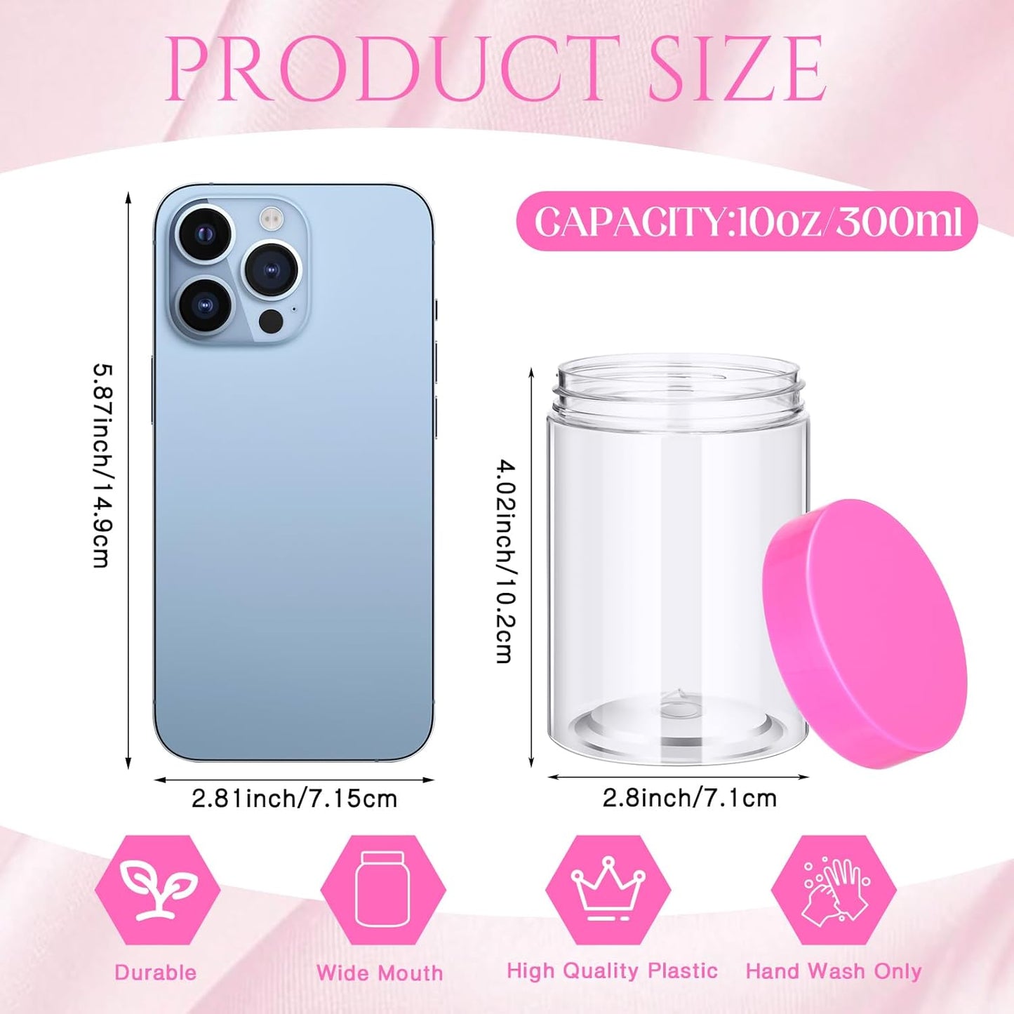 SATINIOR 100 Pcs Plastic Jars with Lids Small Containers Lids Wide Mouth Small Plastic Containers for Lotion Cream Rhinestones Body Butters Travel Storage(10 oz, Pink)