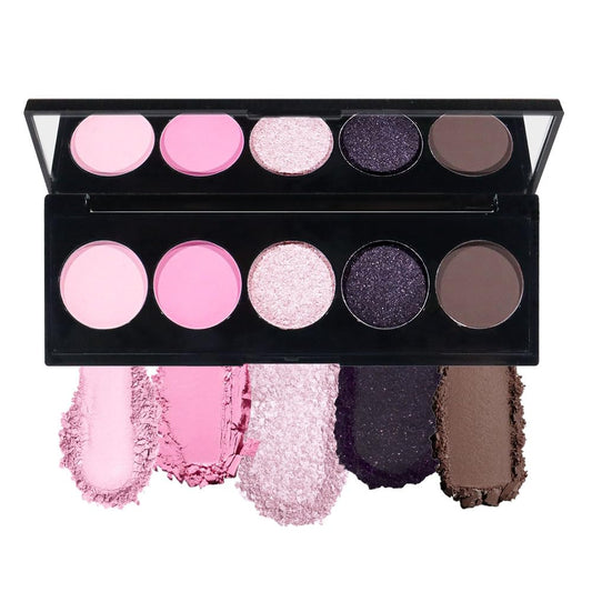 5 Colors Highlight Pink-Purple Eyeshadow Palette with Mirror, Pearl White Silver Brown Nude Rose Gold Glitter Shimmer Palette, Cruelty-Free, Vegan Formula, Matte Eyeshadow for Professional Makeup