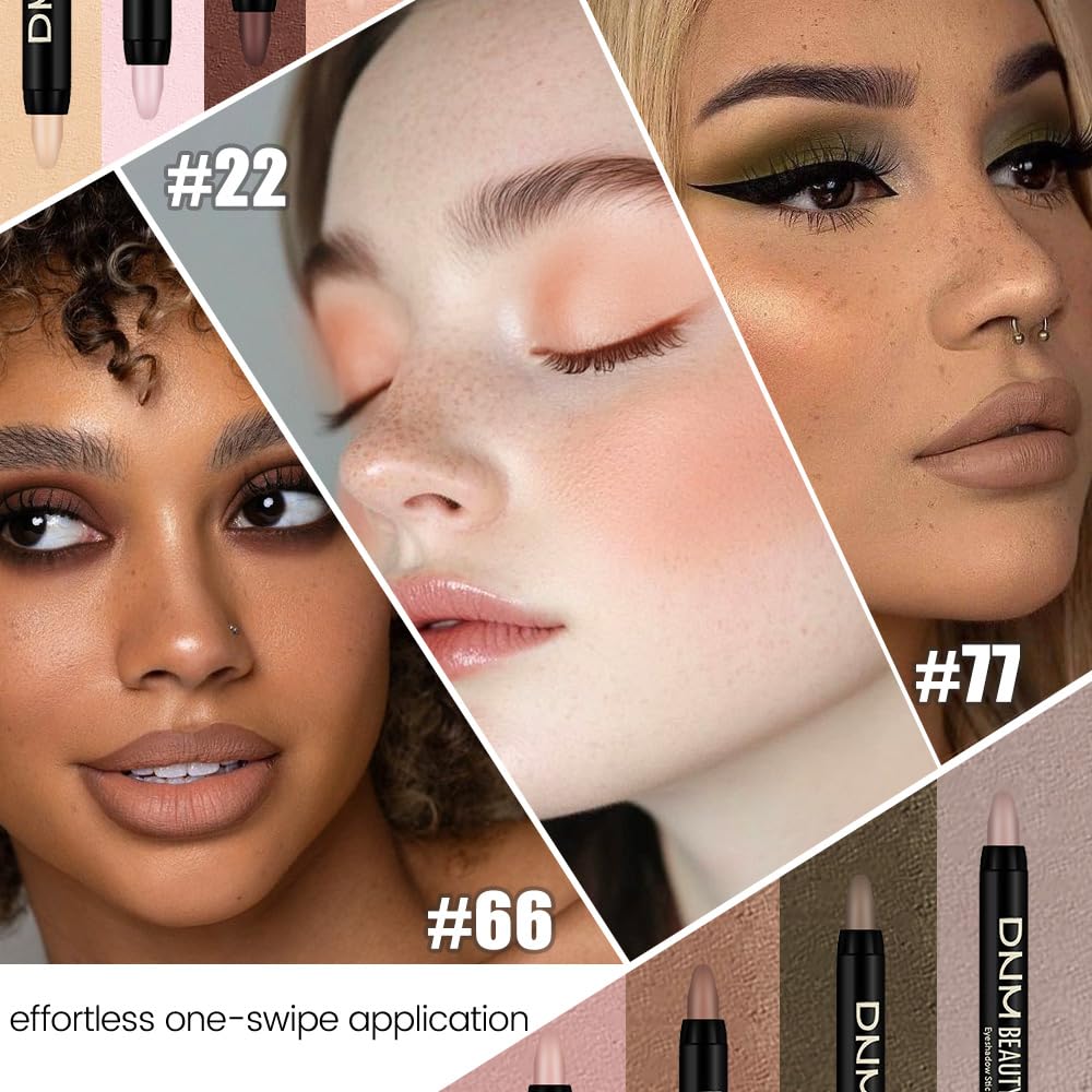 evpct 8Pcs Cream Eyeshadow Stick Set for Women, Beige Nude Pink Mauve Brown Taupe Black Cocoa Chocolate Matte, Silky Matte Eyeshadow Applicator Sticks Waterproof, Blendable Eye Makeup sombras para ojo