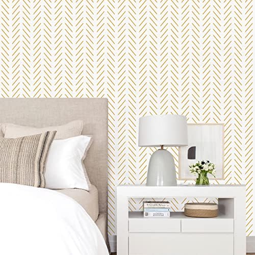 Erfoni Yellow White Peel and Stick Wallpaper Modern Herringbone Wallpaper - Image 2