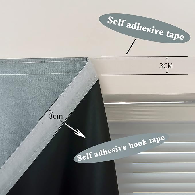 AJAZZ 100% Blackout Self Adhesive Curtains Small Window Short Temporary - Image 4