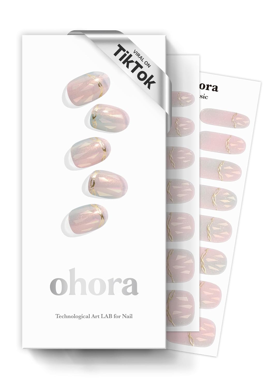 ohora Semi Cured Gel Nail Strips (N Pink Mermaid) - Hologram, Pattern, Works with Any UV/LED Lamps, Salon-Quality, Long Lasting, Easy to Apply & Remove - Includes 2 Prep Pads, Nail File & Wooden Stick