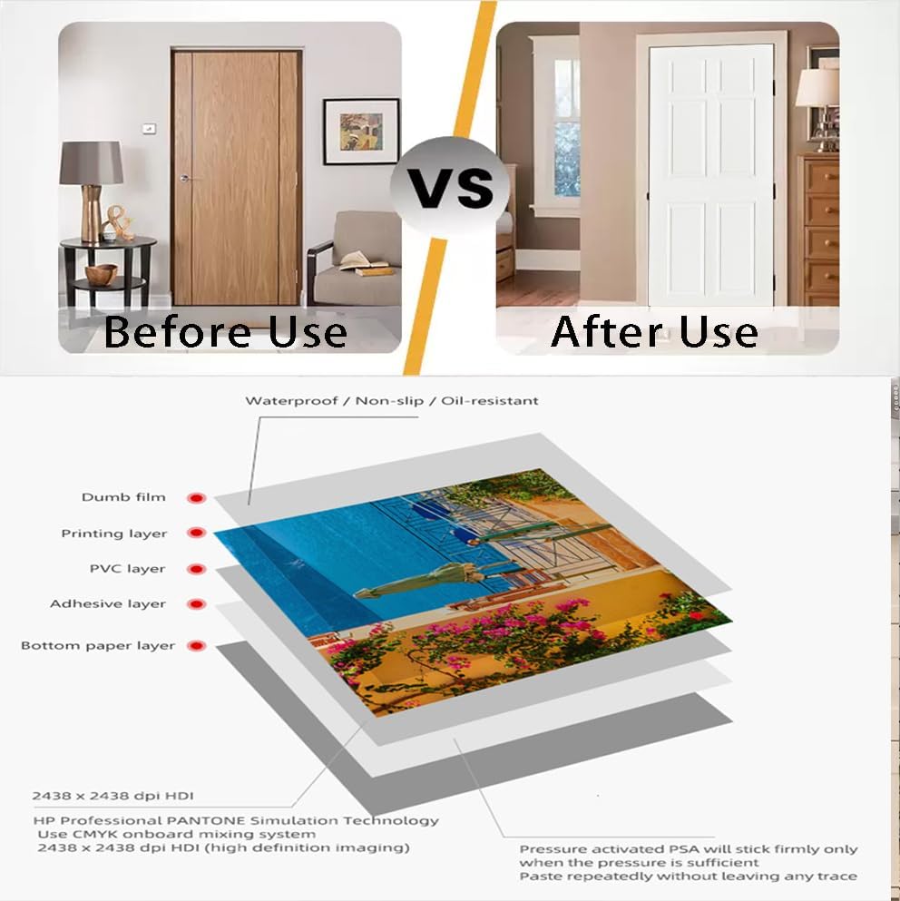 Removable Door Mural Decal, Self-Adhesive Wooden Door Wallpaper, Peel & Stick - Image 5