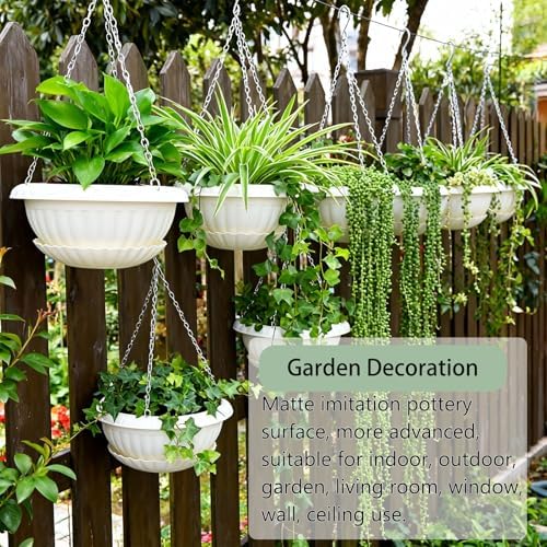 summer flower ‌3 Pack White Hanging Planters 12.59in Plastic Pots - Image 5