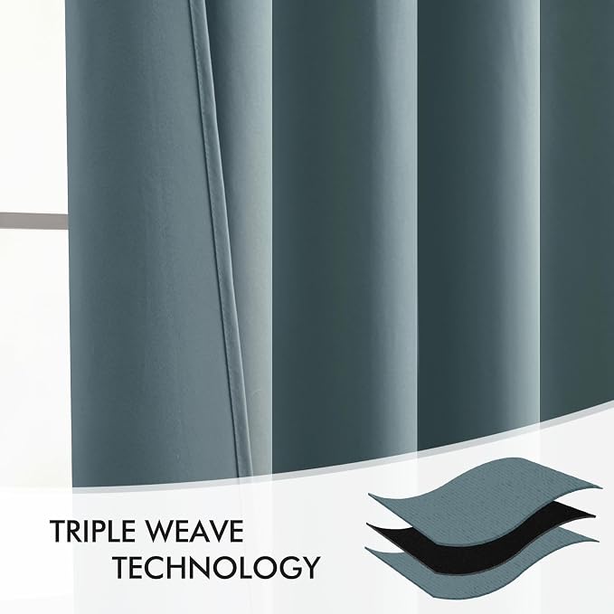 MIULEE Greyish Blue Back Tab Blackout Curtains 90 Inches Long 2 Panels Set - Image 7