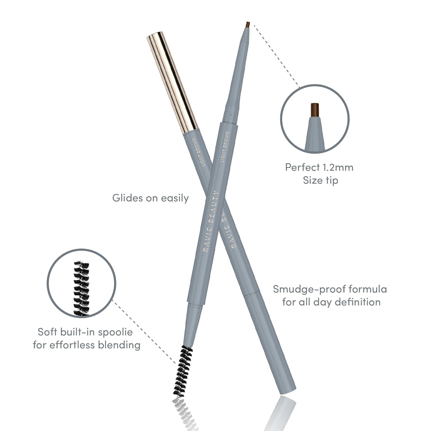 Easy Everyday™ Brow Pencil - Best Eyebrow Pencil for Women, Smudge Proof Hair-Like Strokes, 1.2mm Precision Tip with Spoolie, Vegan (Light Brown)