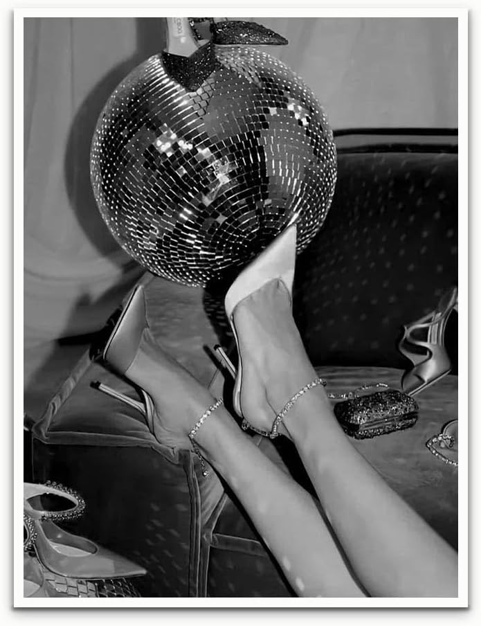 Disco Party Poster Black and White Vintage Poster Retro Wall Art Disco Ball by Unknown