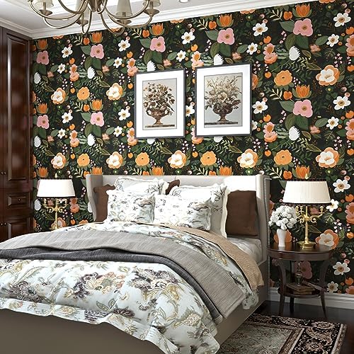 Danodoi Dark Green Vintage Floral Peel and Stick Wallpaper 17.5" x 393" - Image 4