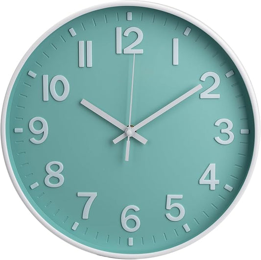 Wall Clock 12 Inch Mint Green Modern Simple Quartz Decorative Clock Non-Ticking by BAKBRAND
