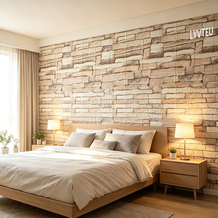 10PCS 3D Wall Panels, 3D Brick Foam Peel & Stick, Retro Light Coffee - Image 3