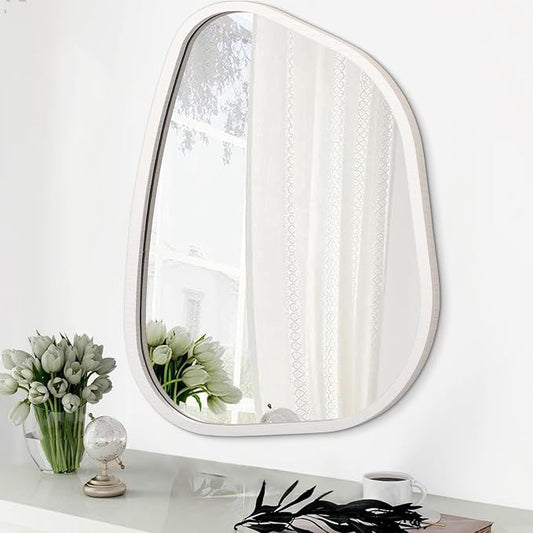 Irregular Wooden Framed Wall Mirror Modern Asymmetrical Unique Hanging Mirror by HLFMVWE