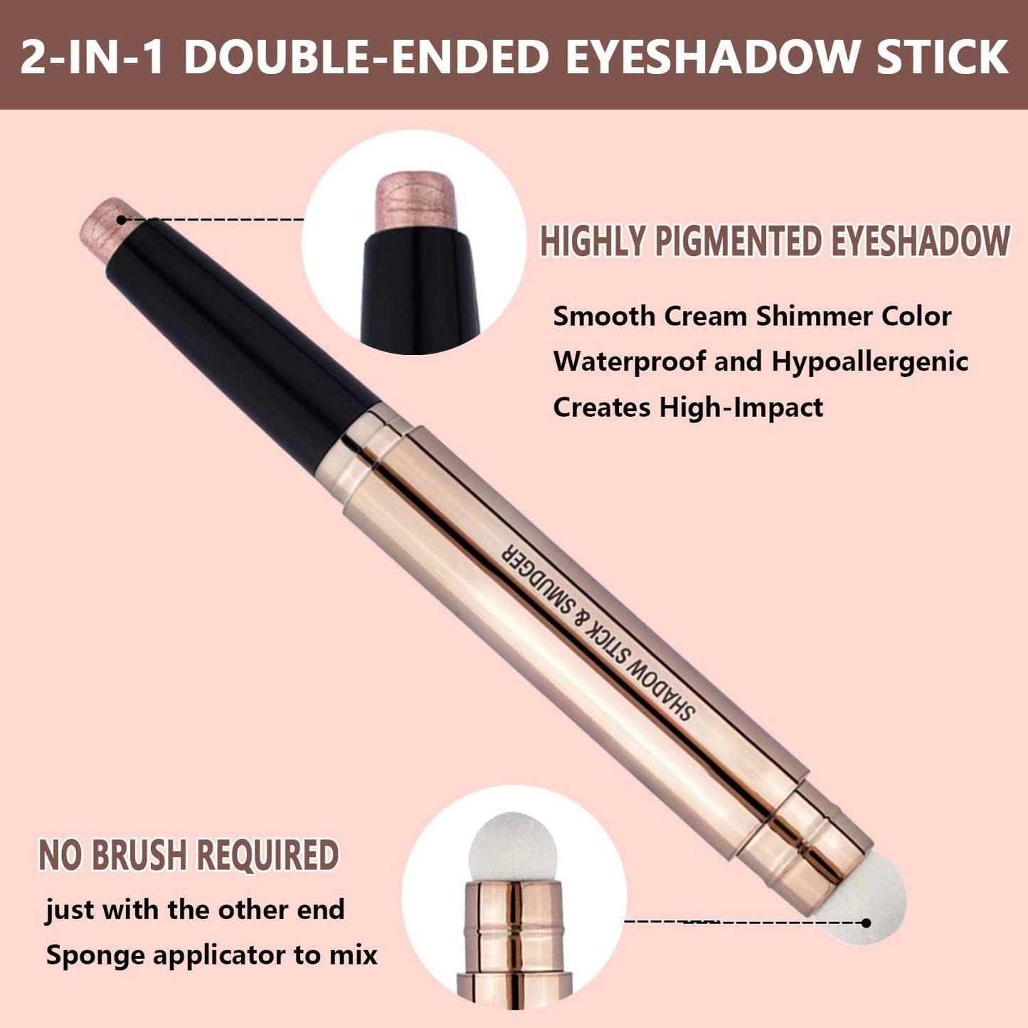 Eyeshadow Stick Nude Rose Gold Makeup, Shimmer Cream Eyeshadow Pencil Crayon, High Pigment Waterproof Long Lasting Eye Shadow Pen, Women Multi-Dimensional Eye Highlighter Stick(Warm Gold #03)