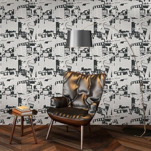Black and White Vintage Newspaper Script News Modern Peel and Stick Wallpaper - Image 4