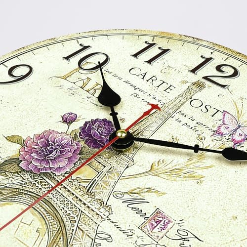 Lafocuse Wooden Paris Eiffel Tower Wall Clock Silent Non Ticking 12 Inch - Image 6