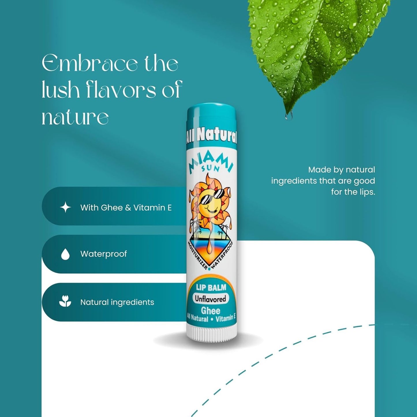 Miami Sun Natural Ghee Lip Balm, Hydrating Lip Treatment with Shea Butter & Beeswax, Organic & Non-Toxic, Best for Dry, Chapped Lips - Moisturizing, Healing, Chemical-Free Lip Care (4 Count, Variety)