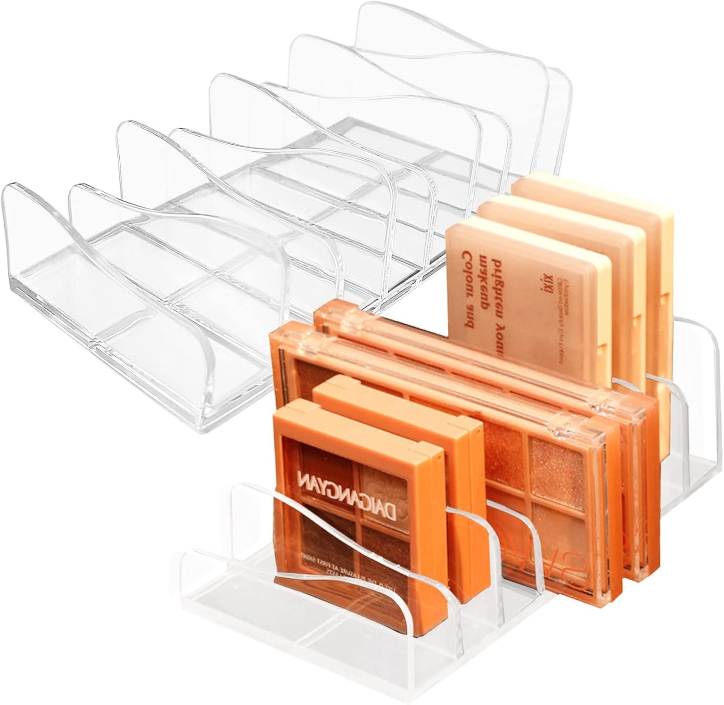 Makeup Palette Organizer,Acrylic Eyeshadow Palette Pallet,8 Sectons BPA-Free Divided Make Up Blush,Contour Storage Holder Cosmetic Eye Shadow Display Stand Clear Rack Vanity Holder(2 Pack).