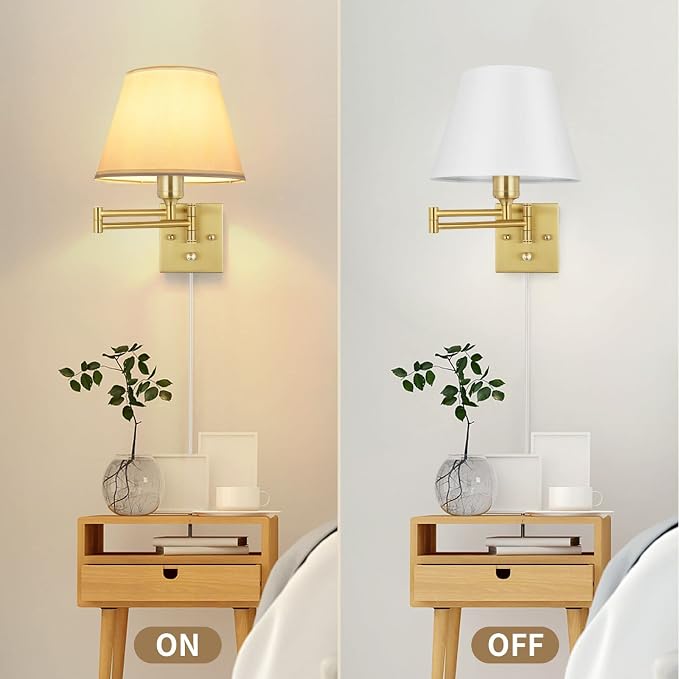 TRLIFE Wall Sconce Plug in, Brushed Brass Dimmable Wall Sconces Set of 2 Swing - Image 5