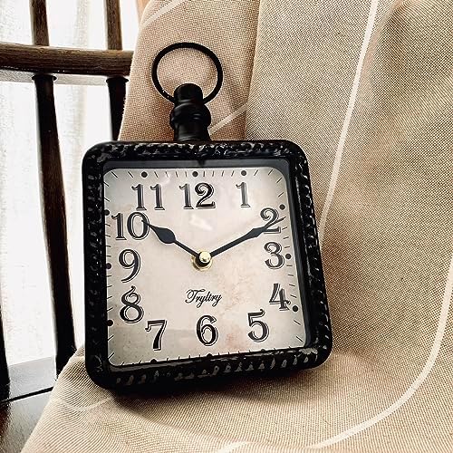 Retro Rectangle Metal Silent Small Wall Clock Black Rectangle - Image 5
