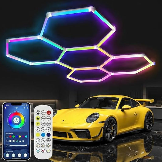 25Pack RGB 5 Hexagon LED Garage/Wall Lights, RGB 358 Kinds of Changes Dimmable by Tiyahomey