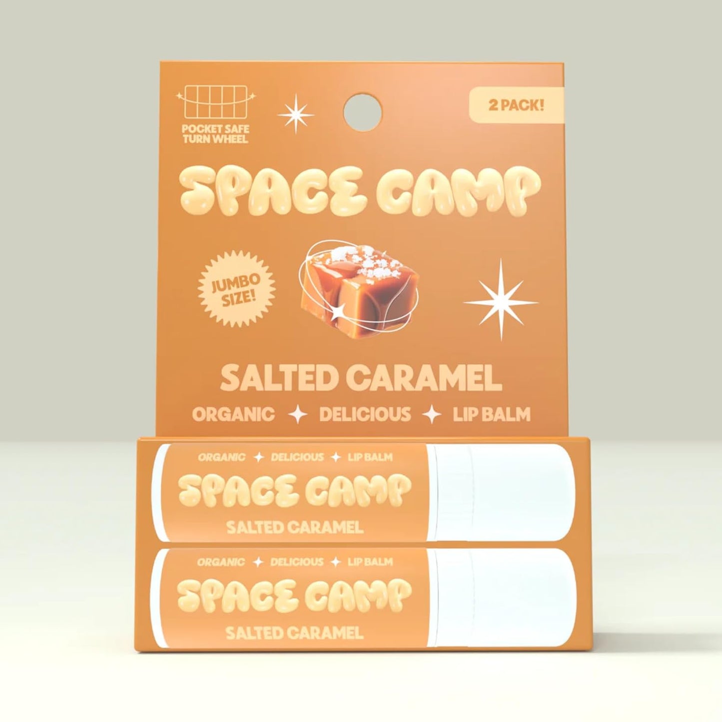 Space Camp Wellness Jumbo Lip Balm - Salted Caramel Organic Flavored Balm (2 Pack)