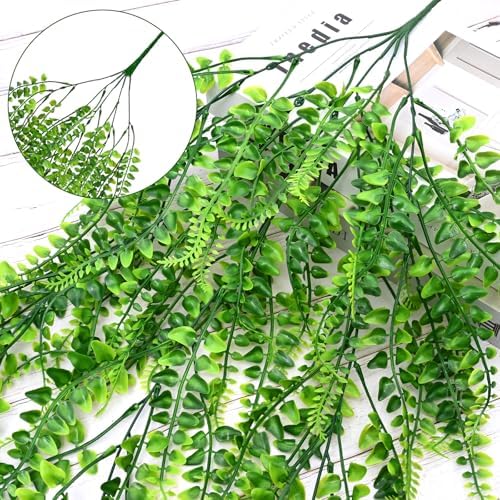Waipfaru 4Pcs Fake Ferns Fake Hanging Plants Artificial Ferns Vine Greenery - Image 3