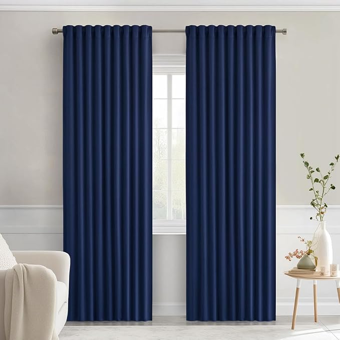 MIULEE Navy Blue Back Tab Blackout Curtains 72 Inches Long 2 Panels Set by MIULEE