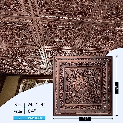 Art3d 24-Pack PVC Drop Ceiling Tiles, 2 x 2 ft, Antique Copper - Image 2