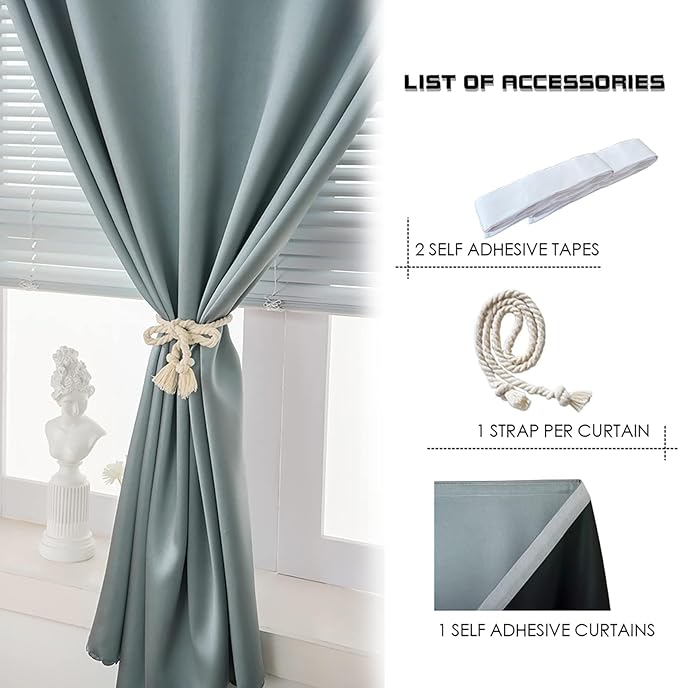 AJAZZ 100% Blackout Self Adhesive Curtains Small Window Short Temporary - Image 4