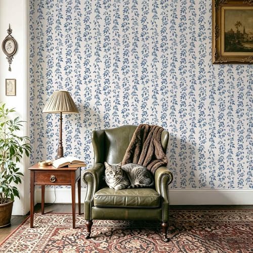 Ismoon Blue Wallpaper Peel and Stick Vintage Wallpaper 17.3in x 32.8ft Blue - Image 6