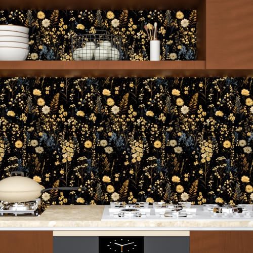 Dark Retro Moody Wildflower Peel and Stick Wallpaper 17.5" x 118" - Image 4