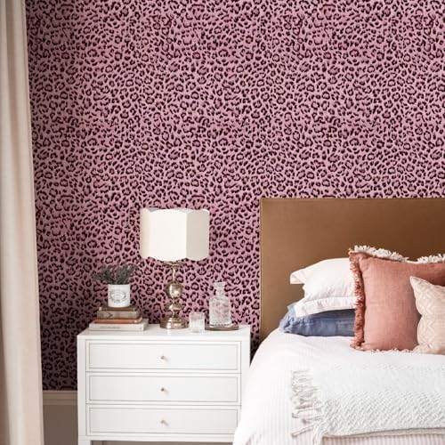 Simon&Siff Leopard Print Peel and Stick Wallpaper 17.3"x400" Black/Pink by SimonSiff