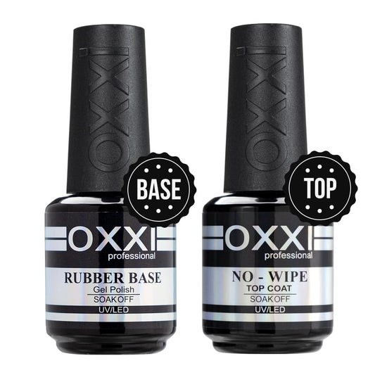2X15ml Rubber Base Gel,No Wipe Top Coat Gel Nail Polish Set,Self-leveling Thick Nail Base Coat and High gloss anti-hanging and wear-resistant Top Coat Gift Box Salon Starter Kit