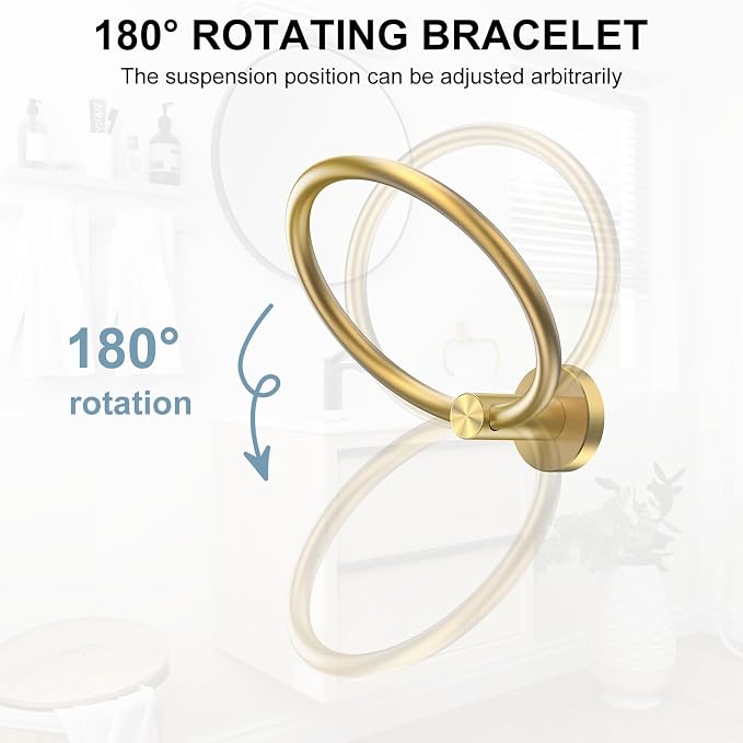 SetSail Towel Holder for Bathroom Wall Screw-in Gold Towel Ring Stainless Steel - Image 3