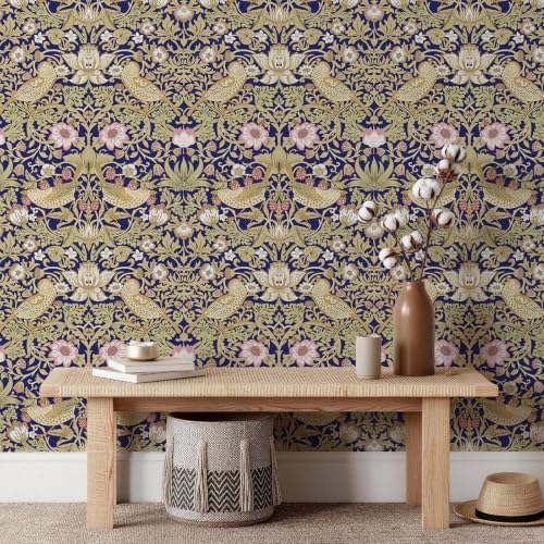 William Morris Vintage Peel and Stick Wallpaper 17.7 x 1200in Navy Blue - Image 4