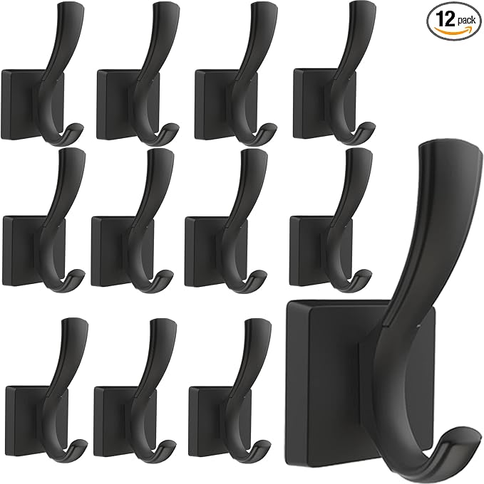 TOFIIGREM Black Coat Hooks for Wall Hanging, Bath Robe Hook Heavy Duty Thick by TOFIIGREM