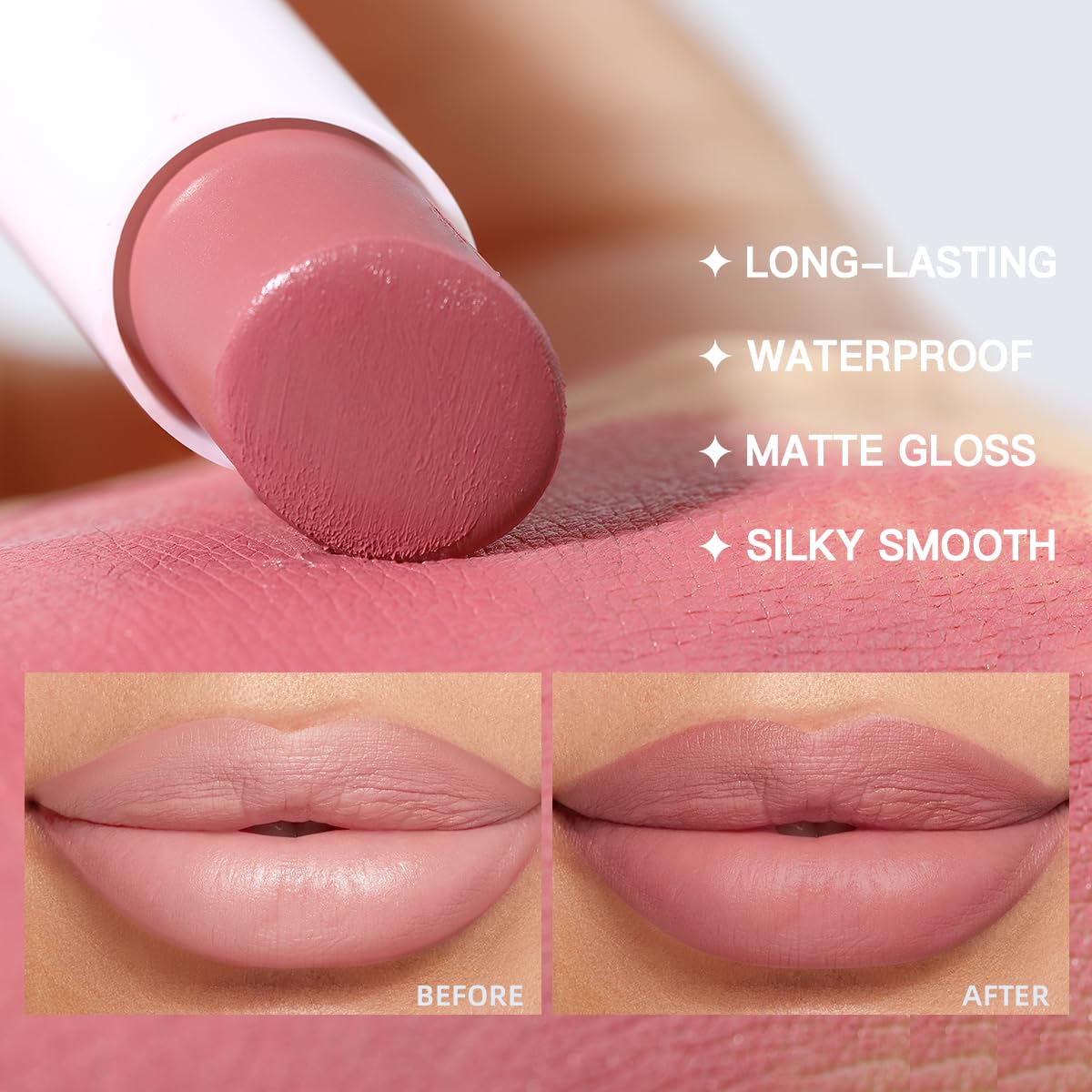 USHAS 2 in 1 Waterproof Lipstick and 24H Lip Liner Set - Long Lasting Matte Lipstick Pen Kits