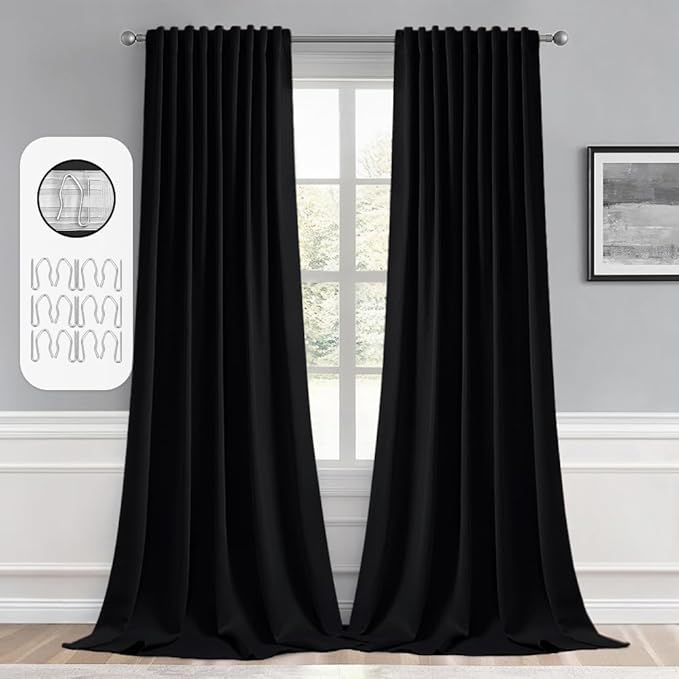MIULEE Black Back Tab Blackout Curtains 98 Inch Length 2 Panels Set by MIULEE