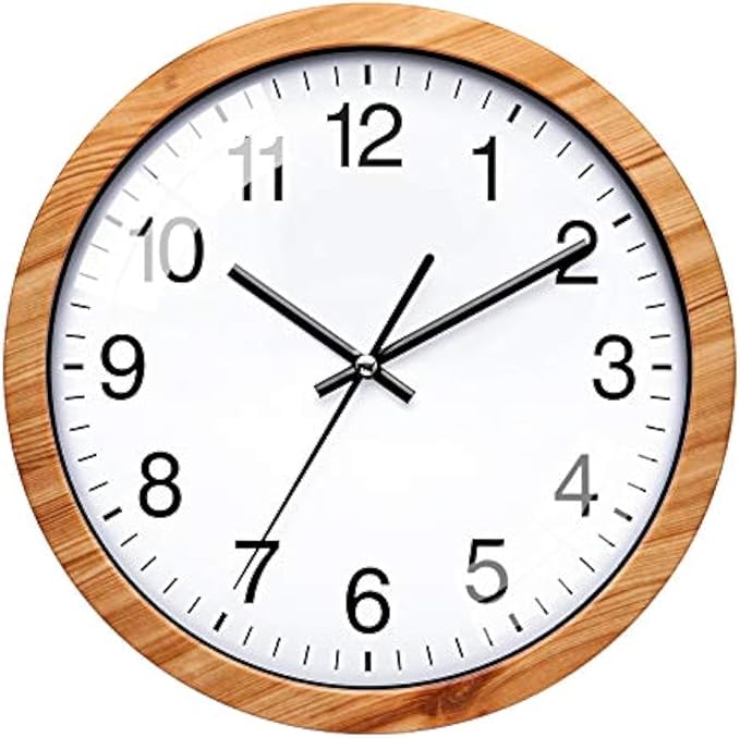 NUOVO 10 Inch Wooden Round Wall Clock Silent & Non-Ticking Retro Wall Clock by Unknown