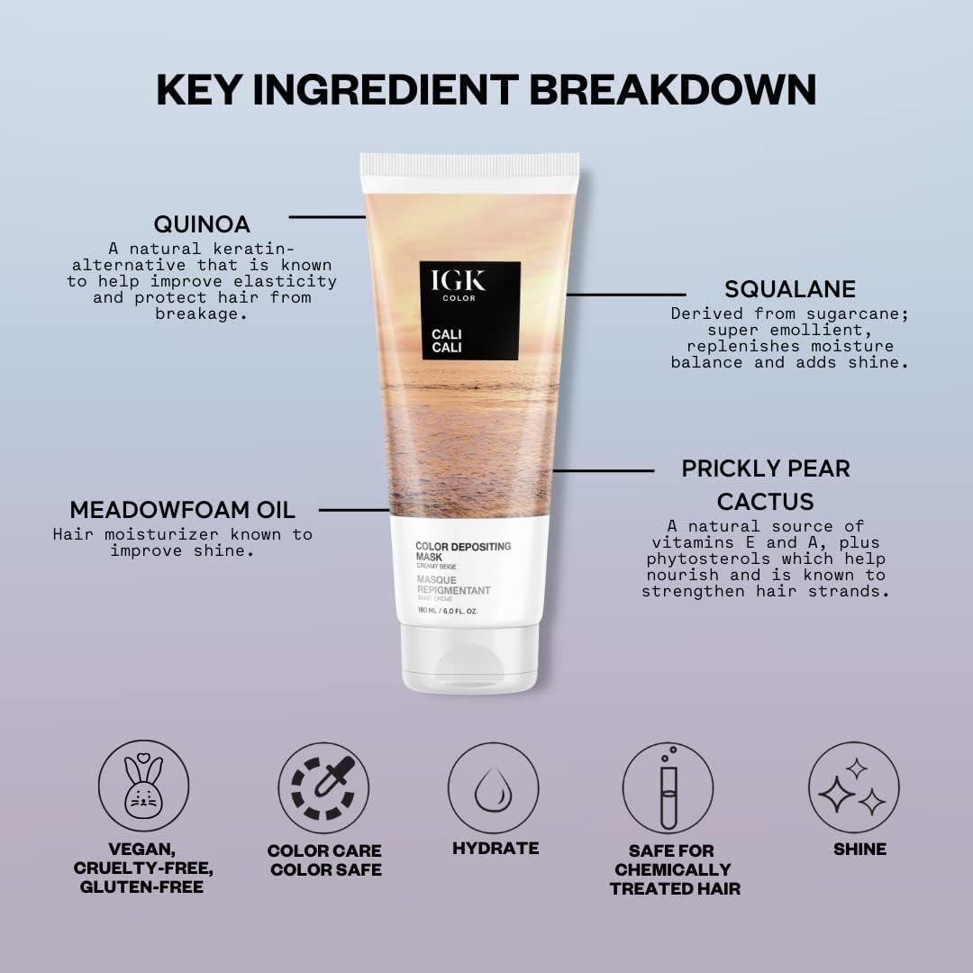 IGK Hair Gloss Toner & Color Depositing Mask | Creamy Beige Semi-Permanent | Vegan + Cruelty Free | Cali Cali