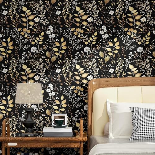 Laatse Vintage Dark Floral Gold Leaf Peel and Stick Wallpaper 17.5"x118" - Image 5