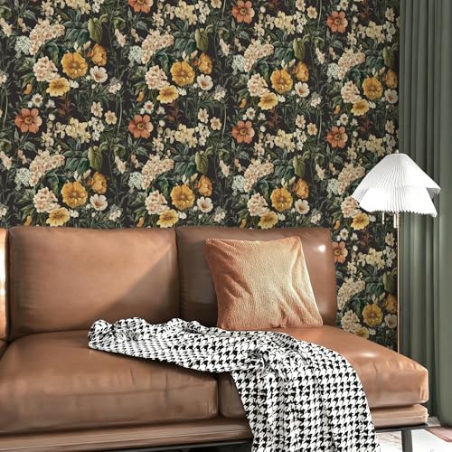 Livebor Black Floral Peel and Stick Wallpaper Flower Wallpaper16.9 x118.1 - Image 5