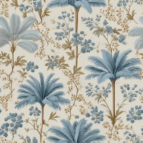 Stickorama Vintage Chinoiserie Blue Palm Tree Floral Peel and Stick Wallpaper by Unknown
