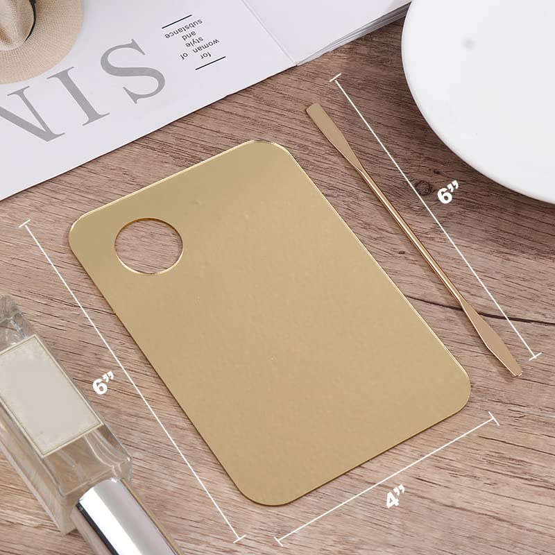 Korean Makeup Mixing Palette with Stainless Steel Picasso Spatula - Acrylic Tray for Foundation and Nail Polish - Luxury Beauty Tool for SFX Makeup & Nail Artists - Gold