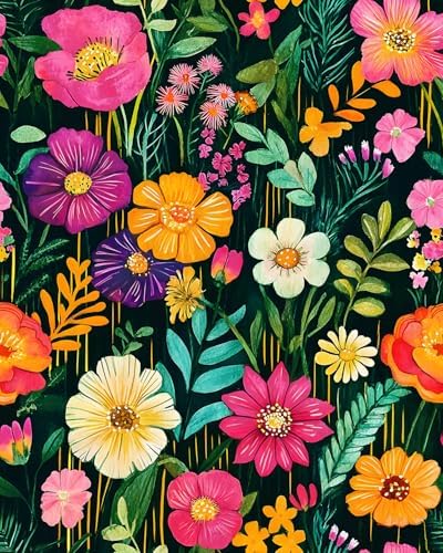 BOKEBEVE Floral Wallpaper Peel and Stick Boho Green Colorful 17.5 x 393.5In by BOKEBEVE