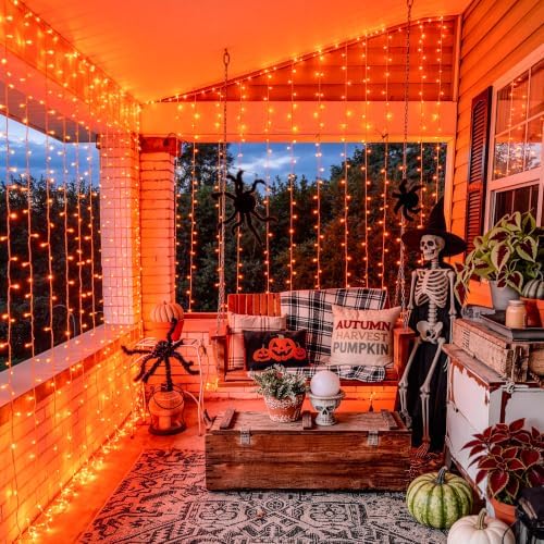 JMEXSUSS Orange Curtain Lights for Halloween, USB Plug in, 200 LED - Image 3