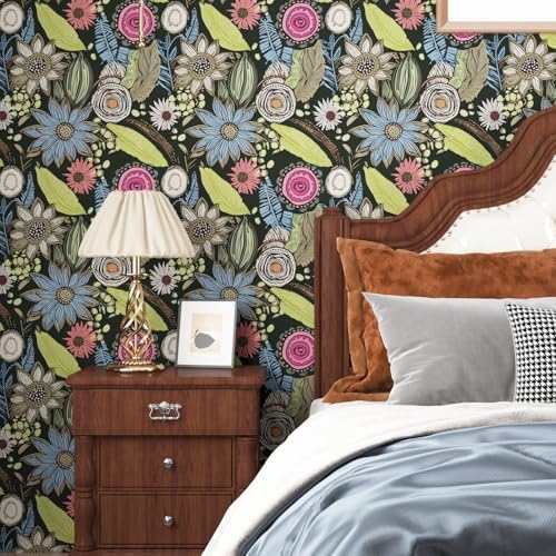 Laatse Boho Wallpaper Peel and Stick 17.5"x393", Dark Green Contact Paper - Image 2